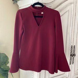 Michael Kors Maroon Flutter Long Sleeve Top, Women’s size Small
